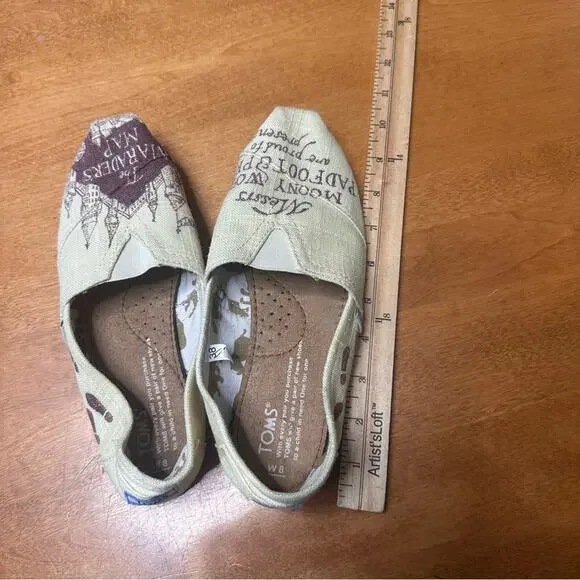 TOMS x Harry Potter Slip-On Shoe The Marauder's Map US 8 W Wide Casual Flat Cute - Picture 6 of 6